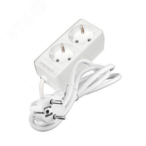 Удлинитель бытовой "DOMTOK" 2 гнезда, ПВС 3*1, 3,5кВт, с/з 1,5м