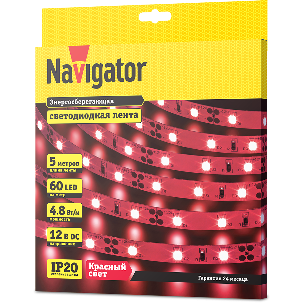 Лента светодиодная 80 297 Navigator 4.8Вт 12В 5м. IP20 (красный)