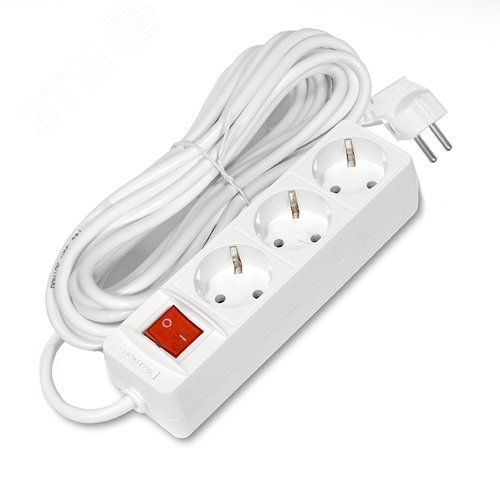 Удлинитель бытовой "DOMTOK" 3 гнезда, ПВС 3*1, 3,5кВт, с/з, выкл. 7м