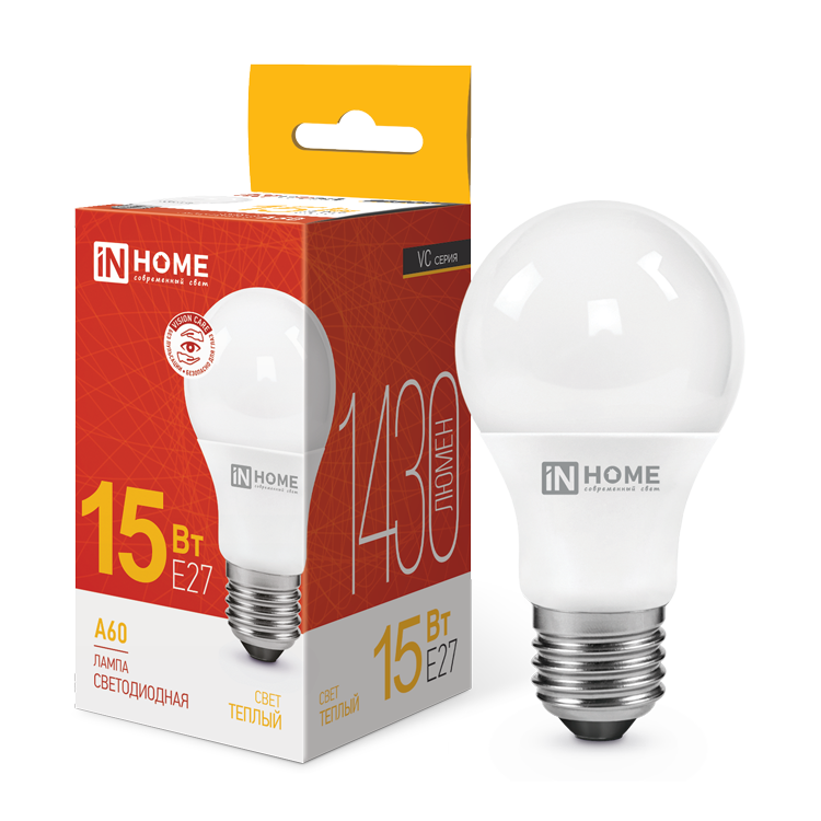 Лампа светодиодная LED-A60-VC 15Вт 230В Е27 3000К 1350Лм IN HOME