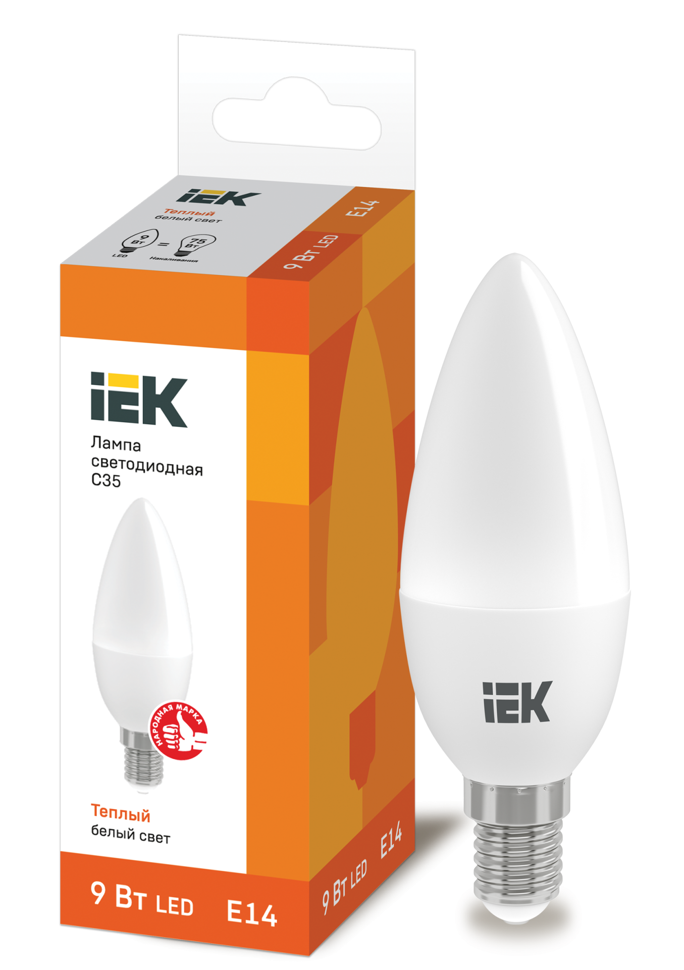 Лампа LED C35 свеча 9Вт 230В 3000К E14 IEK