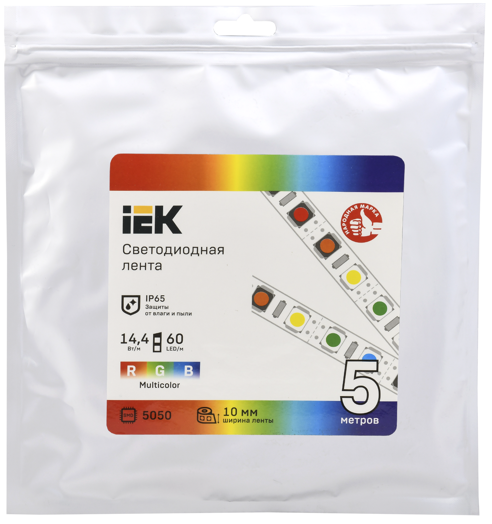 Лента светодиодная 5м  LSR-5050RGB60-14,4-IP65-12В 14,4Вт IEK