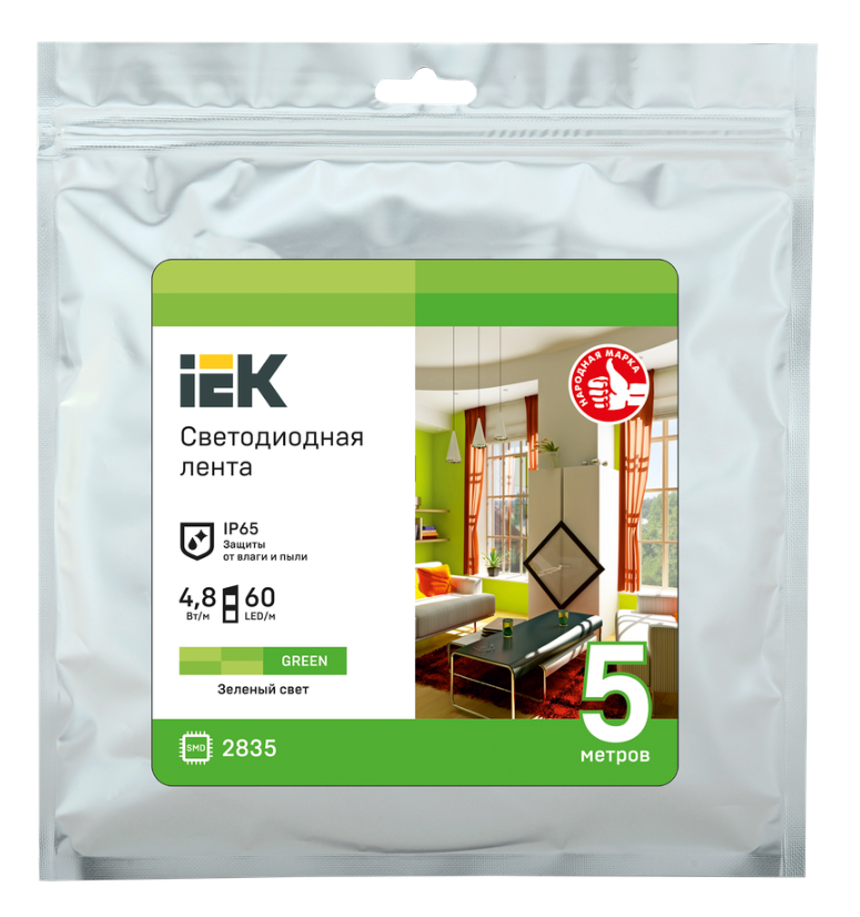 Лента светодиодная 5м LSR-2835G60-4,8-IP65-12В зеленый IEK