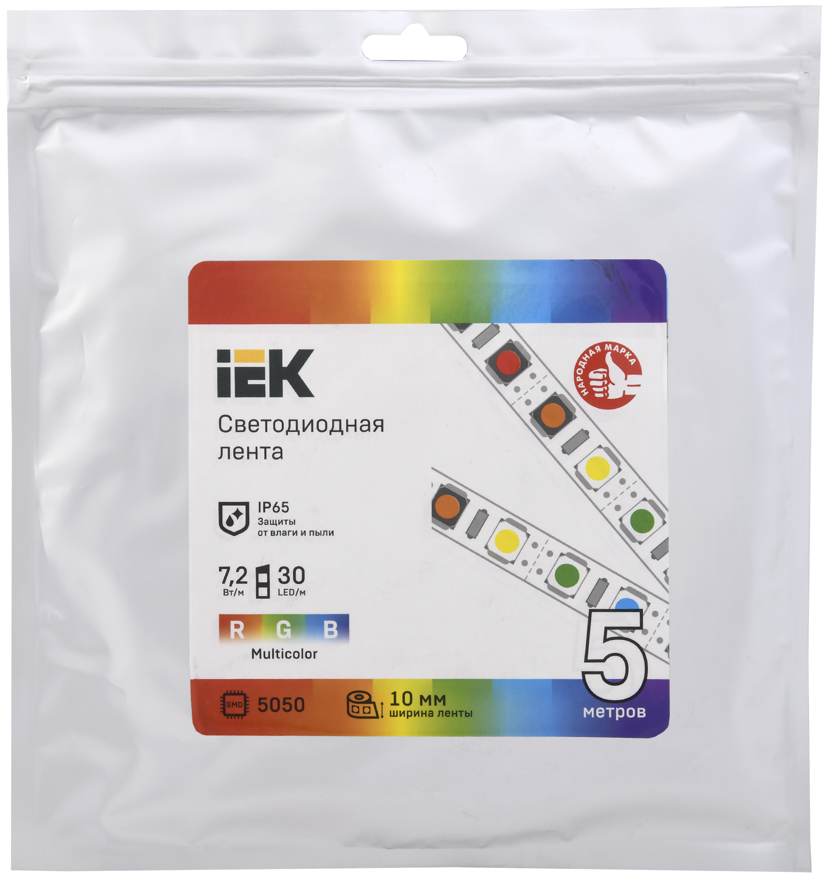 Лента светодиодная 5м  LSR-5050RGB30-7,2-IP65-12В 7,2Вт IEK