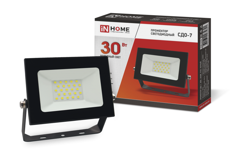 Прожектор светодиодный IN HOME СДО-7 30Вт 230В 6500К IP65 черный