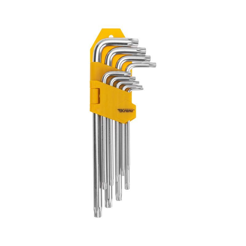 Набор ключей имбусовых Tamper-Torx KRANZ 9 шт., ТТ10-ТТ50, закаленные, удлиненные, никель