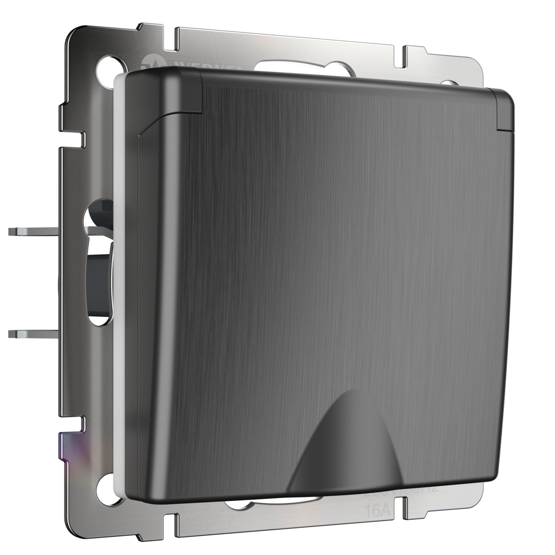 WERKEL Роз. 1-мест. с/з с/у з/ш 16А 220В с крышкой графит рифленый IP44