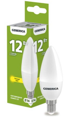Лампа светодиодная C35 свеча 12Вт 230В 4000К E14 GENERICA
