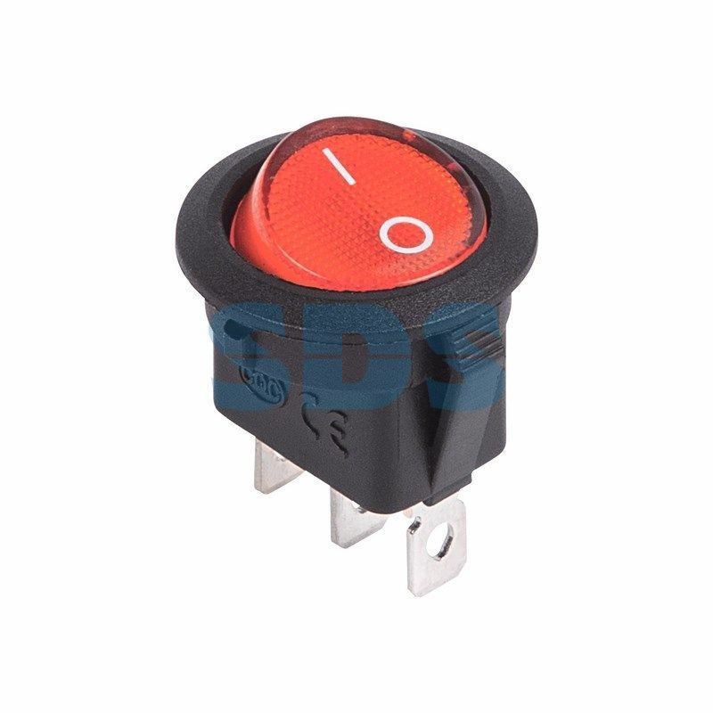 Выключатель клавишный круглый 12 V 20А (3с) ON-OFF красный с подсв. REXANT