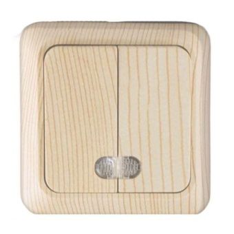 Выкл. 2-кл. о/у Олимп 10А с подсветкой сосна