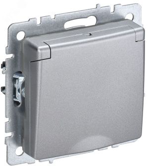 BRITE Розетка 1-мест. с заземл. с защ.шторками и крышкой 16А IP44 РСбш10-3-44-БрА алюминий IEK