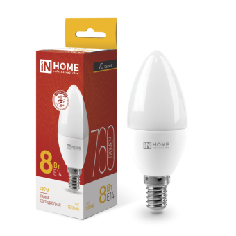 Лампа светодиодная LED-СВЕЧА-VC 8Вт 230В Е14 3000К 760Лм IN HOME
