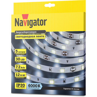 Лента светодиодная 71 766 Navigator 7.2Вт 12В 5м. IP20 (белый)