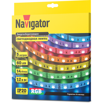 Лента светодиодная 80 300 Navigator 14.4Вт 12В 5м. IP20 (разноцветный)