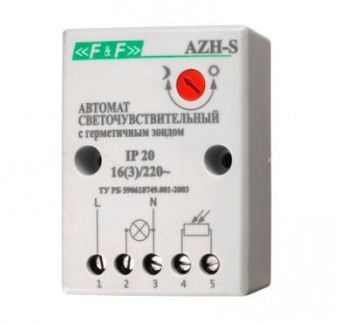 Фотореле AZH-S (выносной фотодатчик IP-65 монтаж на плоскость 230В 16А 1НО IP20) F&F