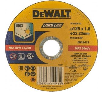 Диск отрезной 125 х 1.6 х 22.2 мм (тип 4, быстр. рез) DeWalt DT43906