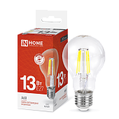 Лампа светодиодная LED-A60-deco 13Вт 230В Е27 4000К 1370Лм прозрачная IN HOME