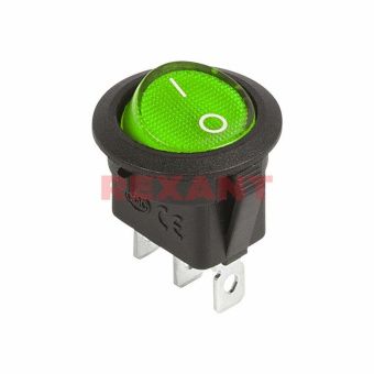 Выключатель клавишный круглый 12V 20А (3с) ON-OFF зеленый с подсв.