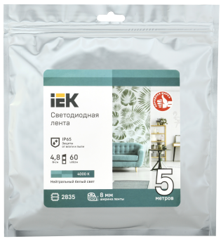 Лента светодиодная 5м LSR-2835NW60-4,8-IP65-12В 4,8Вт 4000K IEK