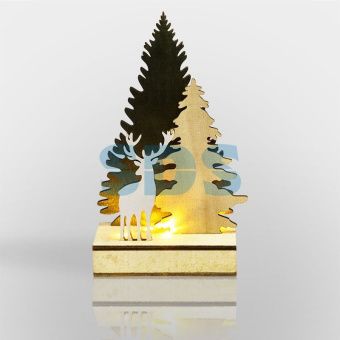 Деревянная фигурка с подсветкой "Елочка с оленем" 12*6*21,5 см