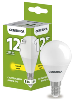 Лампа светодиодная G45 шар 12Вт 230В 4000К E27 GENERICA