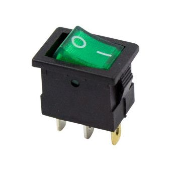 Выключатель клавишный 12V 15А (3с) ON-OFF зеленый с подс. REXANT