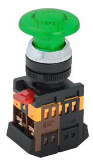 Кнопка AЕLА-22 Грибок зелен d22мм неон 240В 1з+1р ИЭК
