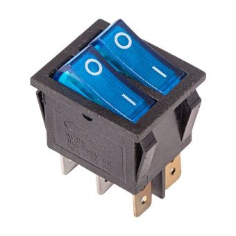 Выключатель клавишный 220В 15А (6с) ON-OFF синий с подсветкой ДВОЙНОЙ (RWB-511,SC-797)