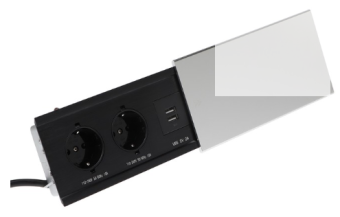 Розетка выдвижная Luazon 10А, 2 розетки,2*USB 2A в стол горизонтальная серебристая,провод 1,8м