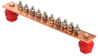 Шина заземляющая главная 300х40х4мм на 10 подключений медь IEK