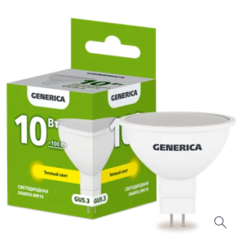 Лампа светодиодная MR16 софит 10Вт 230В 3000К GU5.3 GENERICA