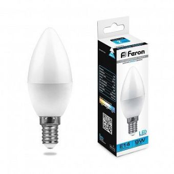 Лампа светодиодная Feron 9Вт Е14 6400K  LB-570 Свеча