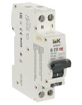 АВДТ ARMAT B06S 1P+NP B20 30мА тип AC (18мм) IEK