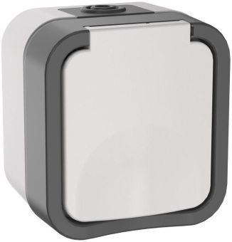 TORS Розетка 1-местная заземляющим контактом и крышкой 16А IP55 TS220 серо-белый IEK