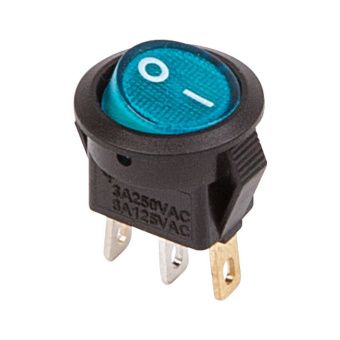 Выключатель клавишный круглый 220В 6А (3с) ON-OFF синий с подсветкой Micro (RWB-106,SC-214)