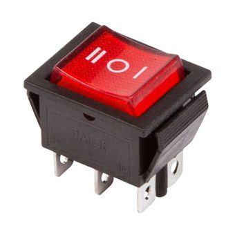 Выключатель клавишный 220В 15А (6с) ON-OFF-ON красный с подсветкой и нейтралью (RWB-509,SC-767)