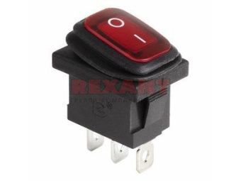 Выключатель клавишный 250V 6А (3с) ON-OFF красный с подсветкой Mini ВЛАГОЗАЩИТА REXANT