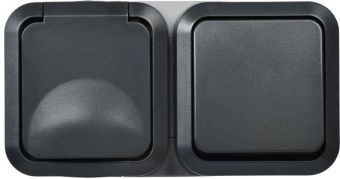 TORS Блок розетка + выключатель горизонтальный 16А IP55 TS142 графит IEK