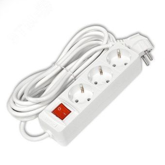 Удлинитель бытовой "DOMTOK" 3 гнезда, ПВС 3*1, 3,5кВт, с/з, выкл. 5м