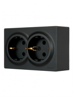 LETO Розетка двойная с/з откр.уст. ПБТ чёрный бархат