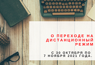 О переходе на дистанционный режим во время нерабочих дней с 30 октября 2021 года по 7 ноября 2021 г.