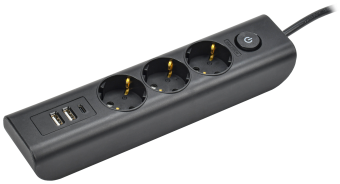 Удл. У03В 3 места с/з контактом 2м 3х1мм2 16А/250В USBх3 черный MODERN IEK