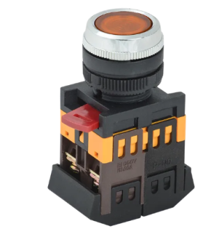 Кнопка ABLFS-22 желтый d22мм неон 240В 1з+1р ИЭК