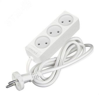 Удлинитель бытовой "DOMTOK" (ЛИДЕР) 3 гнезда, ПВС 2*0,75, 2,2кВт, б/з 1,5м