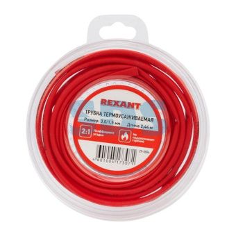 Трубка термоусаживаемая 3,0/1,5мм красная,ролик2,44м REXANT