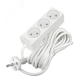 Удлинитель бытовой "DOMTOK" (ЛИДЕР) 3 гнезда, ПВС 2*0,75, 2,2кВт, б/з 5м