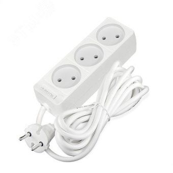 Удлинитель бытовой "DOMTOK" (ЛИДЕР) 3 гнезда, ПВС 2*0,75, 2,2кВт, б/з 3м