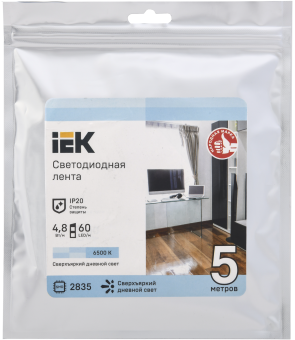 Лента светодиодная 5м  LSR-2835W60-4,8-IP20-12В 4,8Вт 6500K IEK
