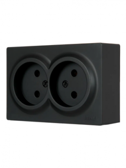 LETO Розетка двойная б/з откр.уст. ПБТ чёрный бархат