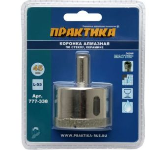 Коронка алмазная ПРАКТИКА  "Мастер" по стеклу и керамике  45 мм (1шт) блистер